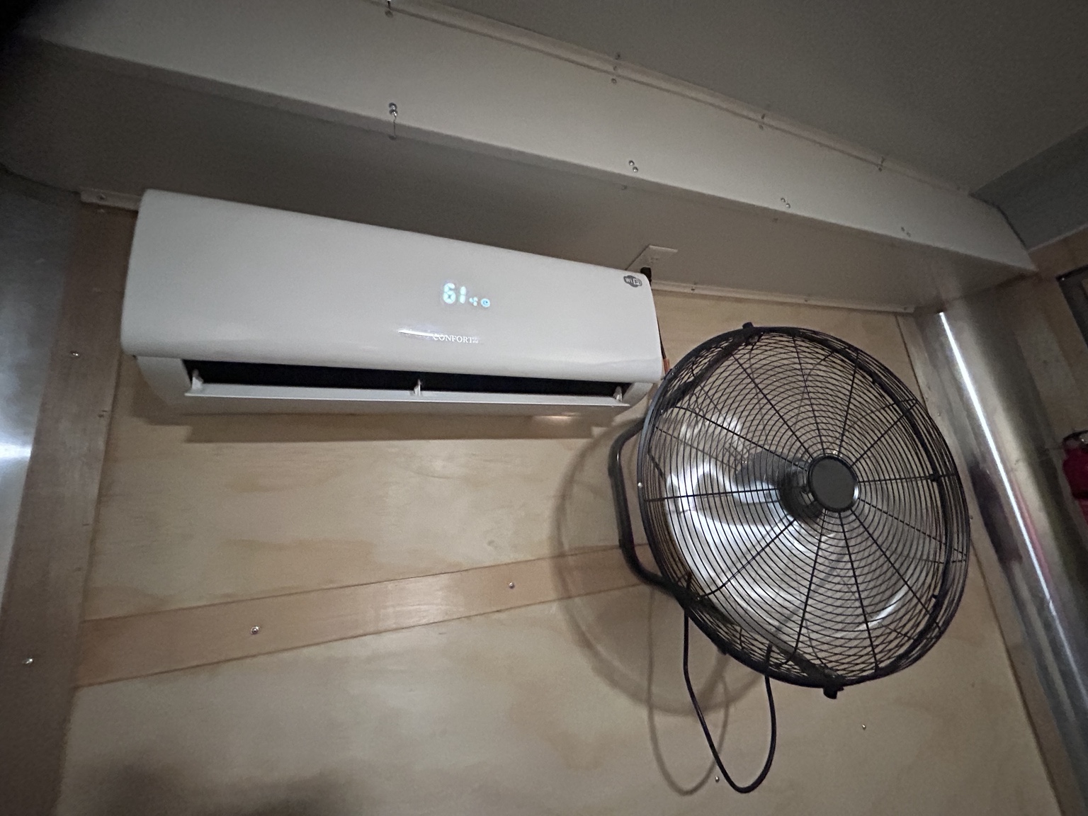 Mini-split and fan inside the trailer