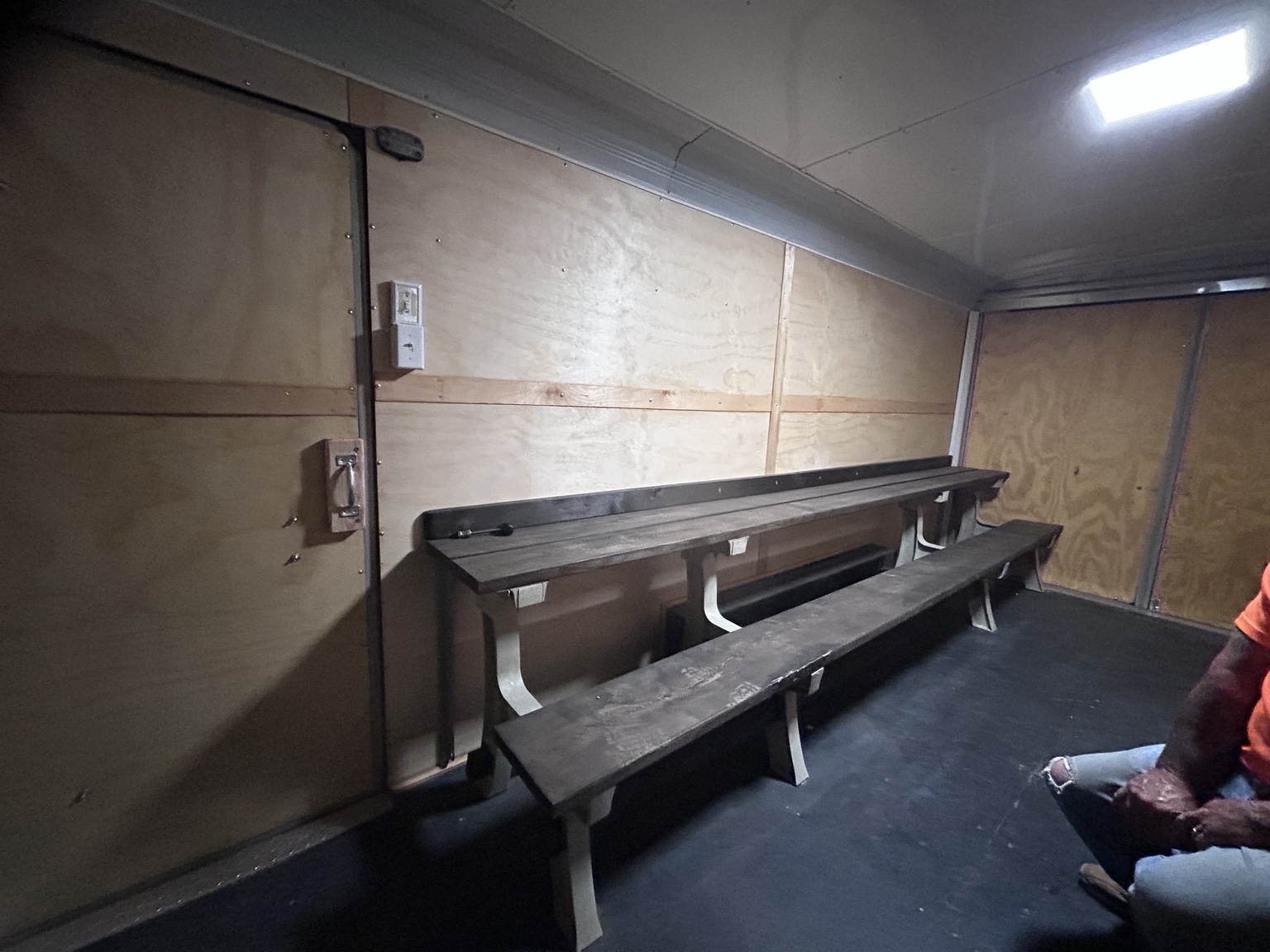 Bench seating inside the trailer